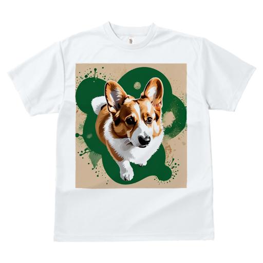 Tシャツ レディース 犬ファン 半袖 春夏 プリント カジュアル かわいい 人間用 フィットネス アート ウェルシュコーギー 緑 スプラッシュペイント