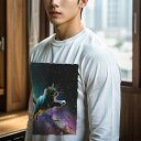長袖Tシャツ 人間用 メンズ 秋春夏 プリント レジャー アウトドア カジュアル かわいい 宇宙 その他 猫 星 夜空 神秘的