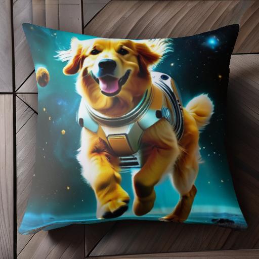 宇宙 ゴールデンレトリバー 宇宙服 惑星 夜空 クッションカバー 45×45cm アニマル柄 おしゃれ 可愛い クッション本体付き 正方形