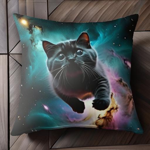 宇宙 猫 星 銀河 クッションカバー 45×45cm アニマル柄 おしゃれ 可愛い クッション本体付き 正方形
