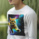 長袖Tシャツ 人間用 メンズ 秋春夏 プリント レジャー アウトドア カジュアル かわいい 宇宙 猫 星 銀河
