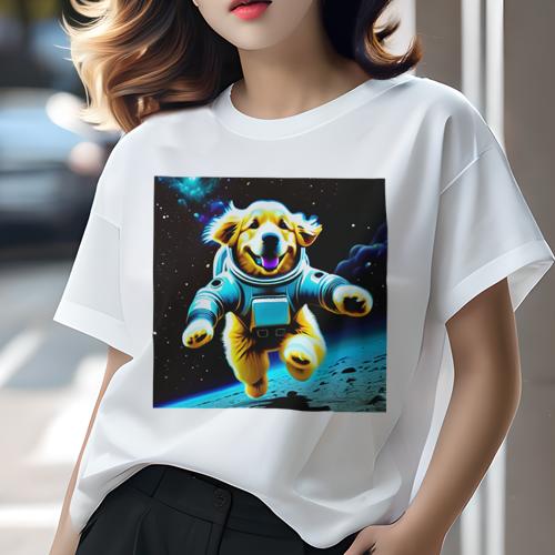 Tシャツ レディース 犬ファン 半袖 春夏 プリント カジュアル かわいい 人間用 フィットネス 宇宙服 ゴ..
