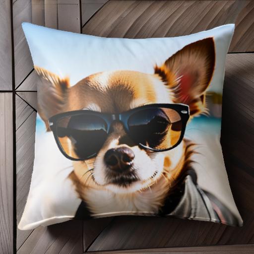 サングラス チワワ ビーチ かわいい クッションカバー 45×45cm アニマル柄 おしゃれ 可愛い クッション本体付き 正方形