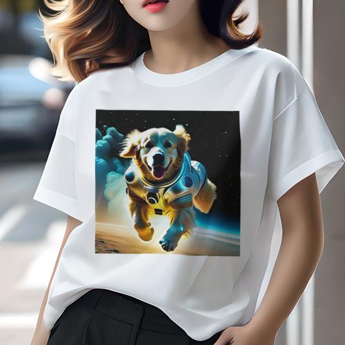 Tシャツ レディース 犬ファン 半袖 春夏 プリント カジュアル かわいい 人間用 フィットネス 宇宙 ゴールデンレトリバー 宇宙服 SF 星 Tシャツ レディース 犬ファン 半袖 春夏 プリント カジュアル かわいい 人間用 フィットネス 宇宙 ゴールデンレトリバー 宇宙服 SF 星