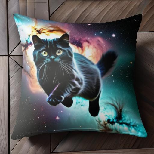 宇宙 猫 夜空 星 不思議 クッションカバー 45×45cm アニマル柄 おしゃれ 可愛い クッション本体付き 正方形