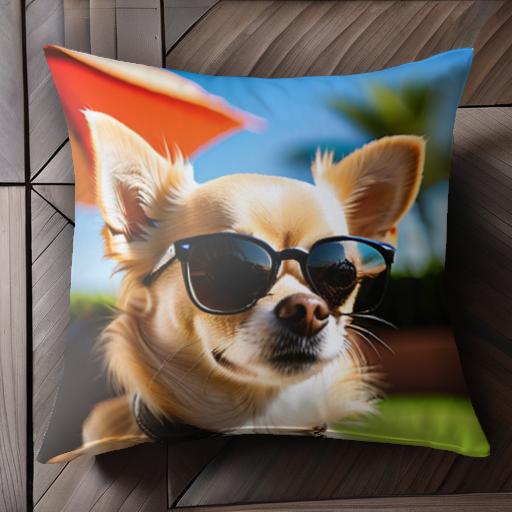 サングラス チワワ パラソル 青空 ヤシの木 クッションカバー 45×45cm アニマル柄 おしゃれ 可愛い ク..