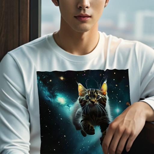 長袖Tシャツ 人間用 メンズ 秋春夏 プリント レジャー アウトドア カジュアル かわいい 宇宙 猫 銀河 星 ファンタジー