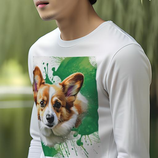 長袖Tシャツ 人間用 メンズ 秋春夏 プリント レジャー アウトドア カジュアル かわいい スプラッシュ コーギー カラフル アート 絵画