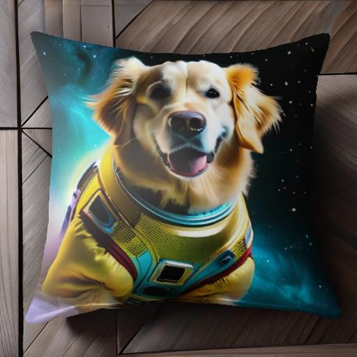 宇宙 ゴールデンレトリバー スペーススーツ 星空 クッションカバー 45×45cm アニマル柄 おしゃれ 可愛い クッション本体付き 正方形