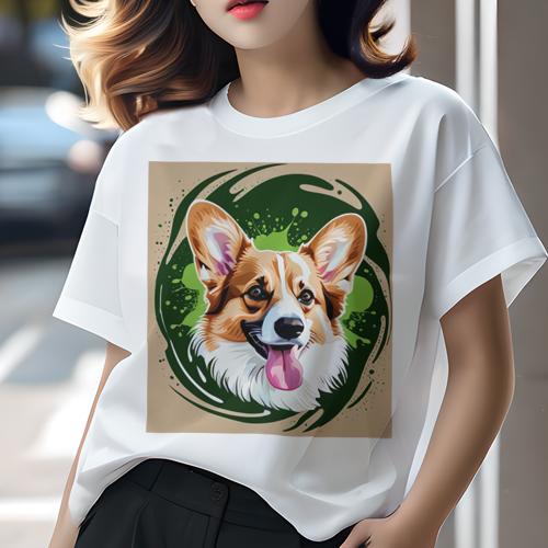 Tシャツ レディース 犬ファン 半袖 春夏 プリント カジュアル かわいい 人間用 フィットネス 抽象的な背景 コーギー グリーン デザイン Tシャツ レディース 犬ファン 半袖 春夏 プリント カジュアル かわいい 人間用 フィットネス 抽象的な背景 コーギー グリーン デザイン