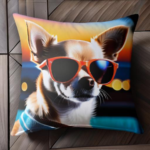 サングラス チワワ ヤシの木 夕焼け プール クッションカバー 45×45cm アニマル柄 おしゃれ 可愛い クッション本体付き 正方形 サングラス チワワ ヤシの木 夕焼け プール クッションカバー 45×45cm アニマル柄 おしゃれ 可愛い クッション本体付き 正方形
