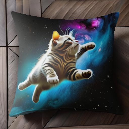 宇宙 猫 星 銀河 光 クッションカバー 45×45cm アニマル柄 おしゃれ 可愛い クッション本体付き 正方形