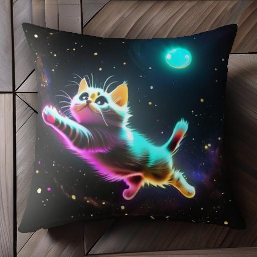 猫 宇宙 惑星 クッションカバー 45×45cm アニマル柄 おしゃれ 可愛い クッション本体付き 正方形