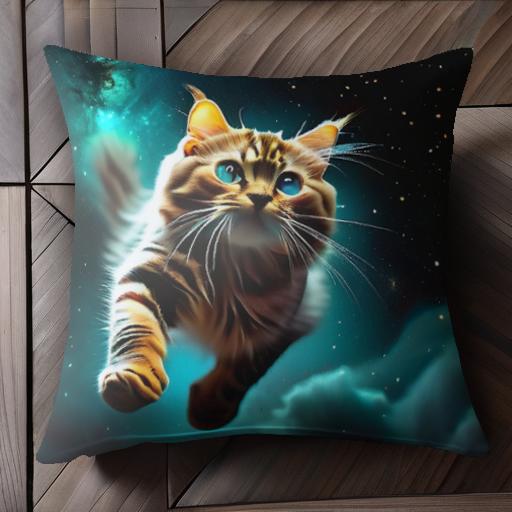 猫 宇宙 星 クッションカバー 45×45cm アニマル柄 おしゃれ 可愛い クッション本体付き 正方形