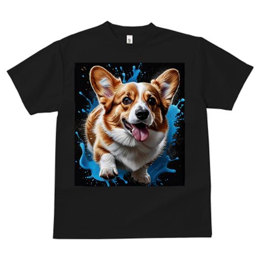 Tシャツ レディース 犬ファン 半袖 春夏 プリント カジュアル かわいい 人間用 フィットネス 水しぶき ウェルシュコーギーペンブローク スプラッシュ アート