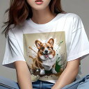 Tシャツ レディース 犬ファン 半袖 春夏 プリント カジュアル かわいい 人間用 フィットネス スプラッシュペイント ウェルシュコーギー 笑顔(4)