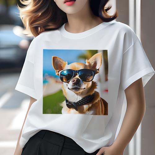 Tシャツ レディース 犬ファン 半袖 春夏 プリント カジュアル かわいい 人間用 フィットネス サングラス チワワ ビーチ 夏 リゾート Tシャツ レディース 犬ファン 半袖 春夏 プリント カジュアル かわいい 人間用 フィットネス サングラス チワワ ビーチ 夏 リゾート