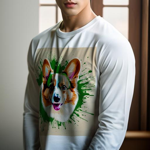 長袖Tシャツ 人間用 メンズ 秋春夏 プリント レジャー アウトドア カジュアル かわいい 色鮮やか コーギー スプラッシュアート ファンシーデザイン