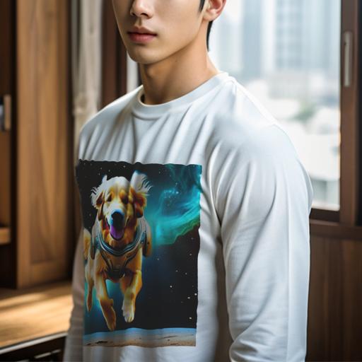 長袖Tシャツ 人間用 メンズ 秋春夏 プリント レジャー アウトドア カジュアル かわいい 宇宙 ゴールデンレトリバー 宇宙飛行士 星