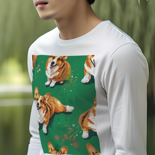 長袖Tシャツ 人間用 メンズ 秋春夏 プリント レジャー アウトドア カジュアル かわいい 緑色 ウェルシュコーギー スプラッシュ 模様 長袖Tシャツ 人間用 メンズ 秋春夏 プリント レジャー アウトドア カジュアル かわいい 緑色 ウェルシュコーギー スプラッシュ 模様