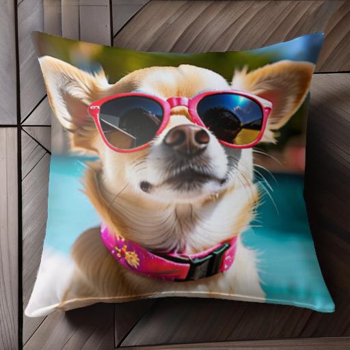 サングラス チワワ プール 犬の首輪 クッションカバー 45×45cm アニマル柄 おしゃれ 可愛い クッション..