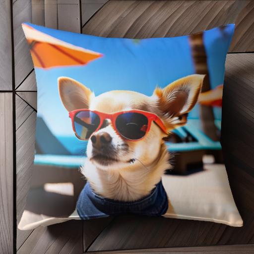 サングラス チワワ パラソル プールサイド 青空 クッションカバー 45×45cm アニマル柄 おしゃれ 可愛い..