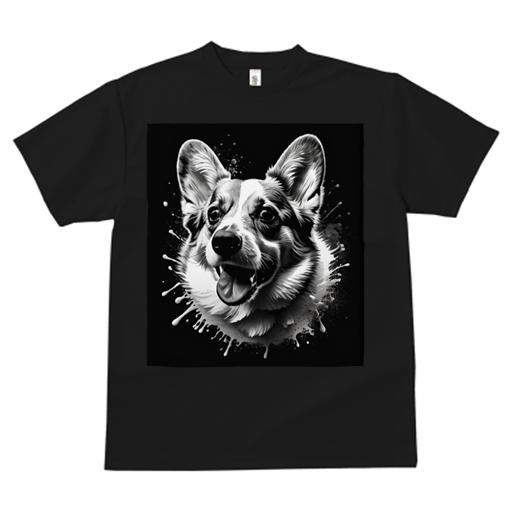 Tシャツ レディース 犬ファン 半袖 春夏 プリント カジュアル かわいい 人間用 フィットネス スプラッシュ ウェルシュコーギーペンブローク 芸術 白黒 イラスト