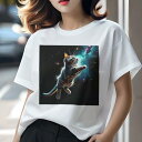 Tシャツ レディース 犬ファン 半袖 春夏 プリント カジュアル かわいい 人間用 フィットネス 猫 宇宙 星 銀河 光(4)