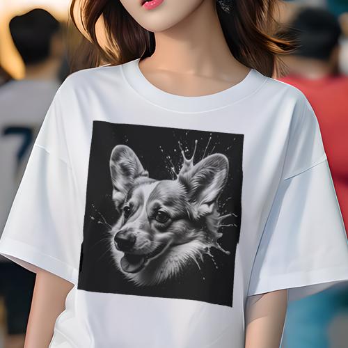 Tシャツ レディース 犬ファン 半袖 春夏 プリント カジュアル かわいい 人間用 フィットネス モノクロ ウェルシュコーギー アート スプラッシュ Tシャツ レディース 犬ファン 半袖 春夏 プリント カジュアル かわいい 人間用 フィットネス モノクロ ウェルシュコーギー アート スプラッシュ