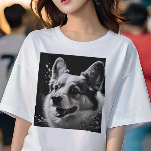 Tシャツ レディース 犬ファン 半袖 春夏 プリント カジュアル かわいい 人間用 フィットネス 白黒 コー..