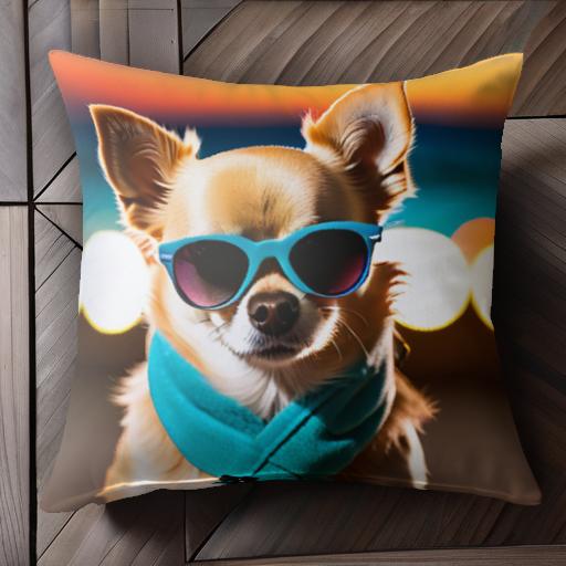 サングラス チワワ 夕日 ビーチ スカーフ クッションカバー 45×45cm アニマル柄 おしゃれ 可愛い クッション本体付き 正方形 サングラス チワワ 夕日 ビーチ スカーフ クッションカバー 45×45cm アニマル柄 おしゃれ 可愛い クッション本体付き 正方形