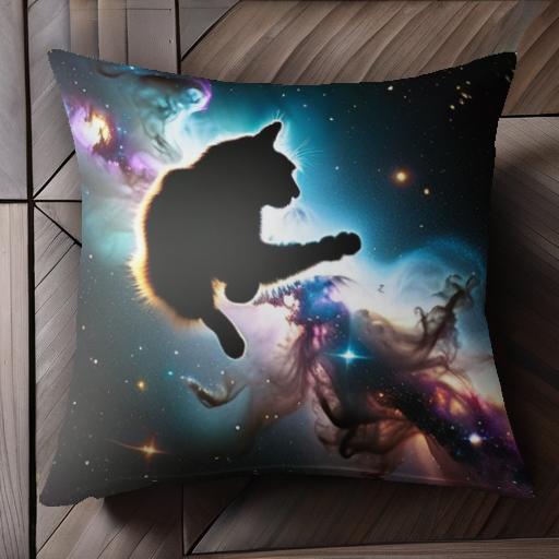 宇宙 猫 星 背景 クッションカバー 45×45cm アニマル柄 おしゃれ 可愛い クッション本体付き 正方形
