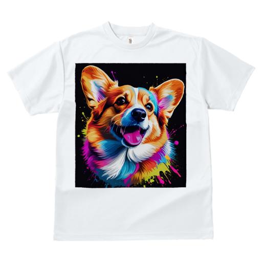 Tシャツ レディース 犬ファン 半袖 春夏 プリント カジュアル かわいい 人間用 フィットネス カラフル コーギー アート ペイント ポップアート 派手