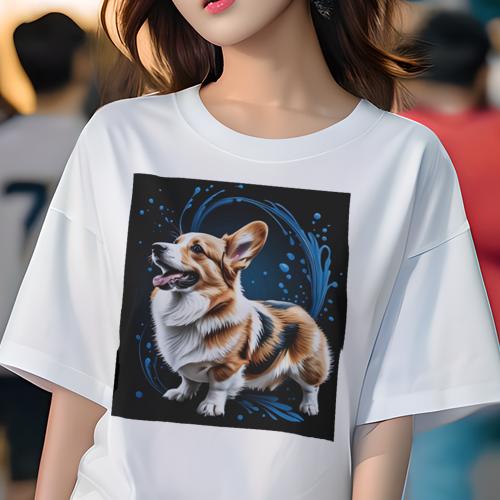 Tシャツ レディース 犬ファン 半袖 春夏 プリント カジュアル かわいい 人間用 フィットネス 水 コーギー スプラッシュ Tシャツ レディース 犬ファン 半袖 春夏 プリント カジュアル かわいい 人間用 フィットネス 水 コーギー スプラッシュ