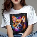 Tシャツ レディース 犬ファン 半袖 春夏 プリント カジュアル かわいい 人間用 フィットネス カラフル コーギー スプラッシュ アート 抽象(4)