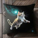 猫 宇宙 星 銀河 飛ぶ猫 クッションカバー 45×45cm アニマル柄 おしゃれ 可愛い クッション本体付き 正方形