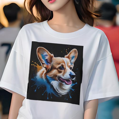 Tシャツ レディース 犬ファン 半袖 春夏 プリント カジュアル かわいい 人間用 フィットネス カラフル コーギー アート スプラッシュ Tシャツ レディース 犬ファン 半袖 春夏 プリント カジュアル かわいい 人間用 フィットネス カラフル コーギー アート スプラッシュ