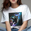 Tシャツ レディース 犬ファン 半袖 春夏 プリント カジュアル かわいい 人間用 フィットネス 猫 その他 宇宙 銀河 星 光(4)