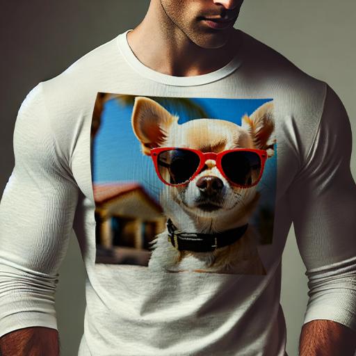 長袖Tシャツ 人間用 メンズ 秋春夏 プリント レジャー アウトドア カジュアル かわいい サングラス チワワ 屋外 青空 植物