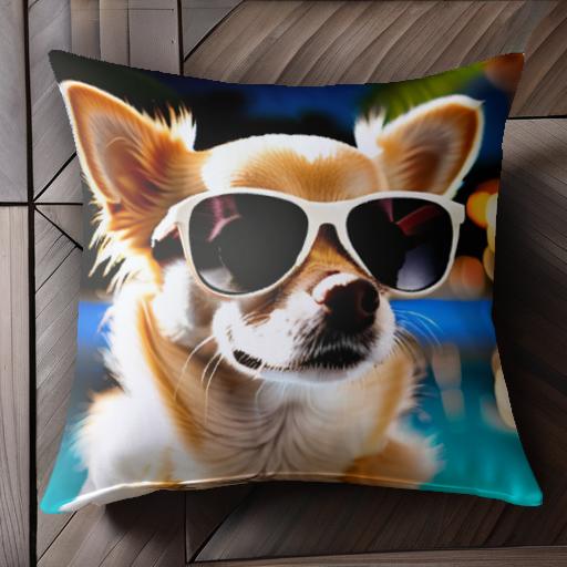 サングラス チワワ プール ヤシの木 夜 クッションカバー 45×45cm アニマル柄 おしゃれ 可愛い クッション本体付き 正方形