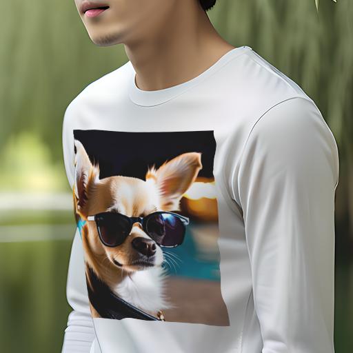 長袖Tシャツ 人間用 メンズ 秋春夏 プリント レジャー アウトドア カジュアル かわいい サングラス チワワ プール 夜