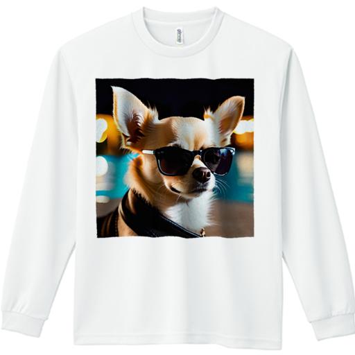 長袖Tシャツ 人間用 メンズ 秋春夏 プリント レジャー アウトドア カジュアル かわいい サングラス チワワ プール 夜