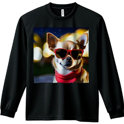 長袖Tシャツ 人間用 メンズ 秋春夏 プリント レジャー アウトドア カジュアル かわいい サングラス チワワ 赤いバンダナ 夜 ライト