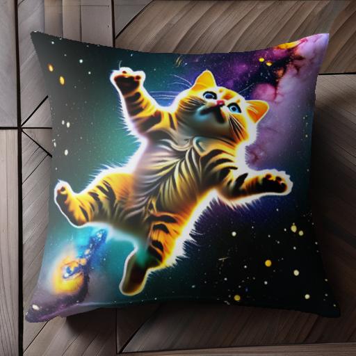 宇宙 猫 ネオン 銀河 飛んでいる猫 クッションカバー 45×45cm アニマル柄 おしゃれ 可愛い クッション..