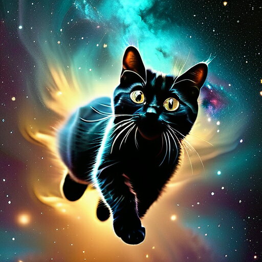 宇宙 黒猫 光 スター ファンタジー クッションカバー 45×45cm アニマル柄 おしゃれ 可愛い クッション本体付き 正方形