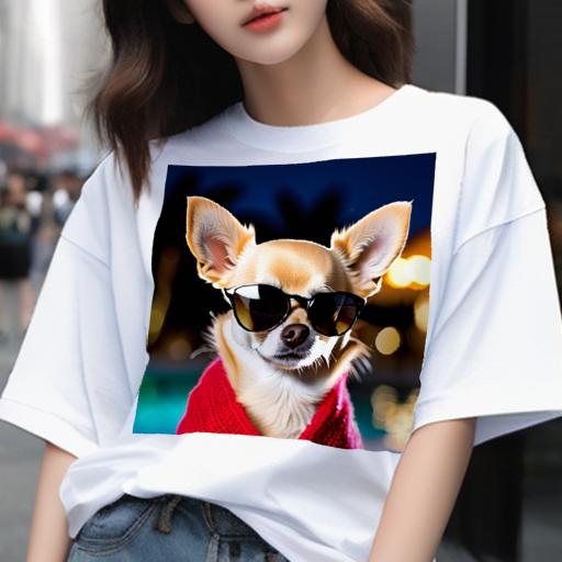 Tシャツ メンズ キッズ 犬ファン 半袖 春夏 プリント カジュアル かわいい 人間用 フィットネス サングラス チワワ 赤いタオル プール 夜 ヤシの木
