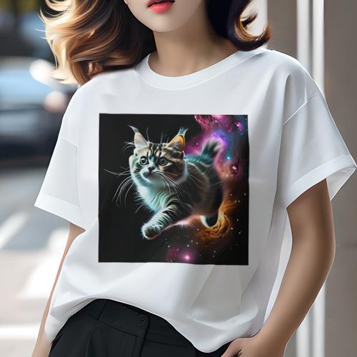 Tシャツ レディース 犬ファン 半袖 春夏 プリント カジュアル かわいい 人間用 フィットネス 宇宙 猫 惑星 星雲 ファンタジー Tシャツ レディース 犬ファン 半袖 春夏 プリント カジュアル かわいい 人間用 フィットネス 宇宙 猫 惑星 星雲 ファンタジー
