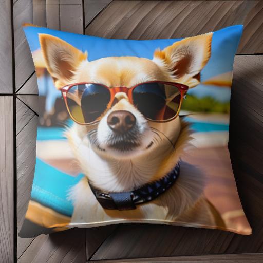 サングラス チワワ プール パラソル 青空 クッションカバー 45×45cm アニマル柄 おしゃれ 可愛い クッ..