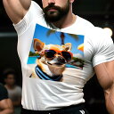 Tシャツ メンズ キッズ 犬ファン 半袖 春夏 プリント カジュアル かわいい 人間用 フィットネス サングラス チワワ プール 椰子の木 青空 ビーチパラソル