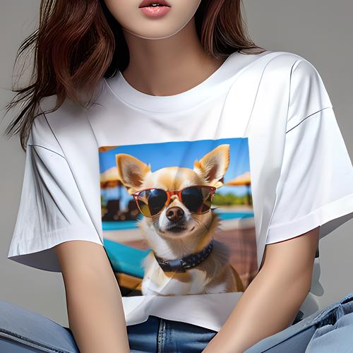 Tシャツ レディース 犬ファン 半袖 春夏 プリント カジュアル かわいい 人間用 フィットネス サングラ..